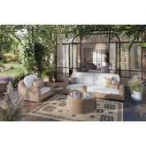 Katalina 3 Piece Outdoor Sofa Set in Brown PE Hyacinth & White Fabric